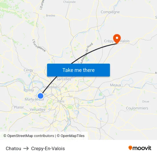 Chatou to Crepy-En-Valois map