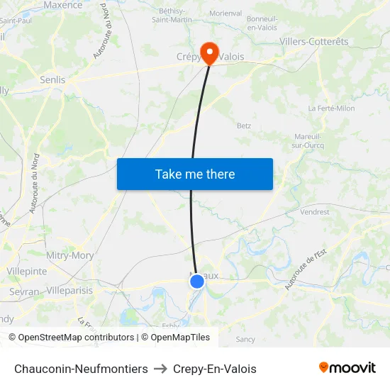 Chauconin-Neufmontiers to Crepy-En-Valois map