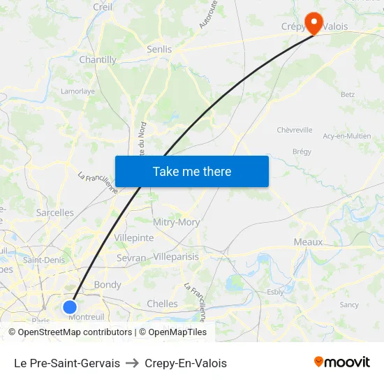 Le Pre-Saint-Gervais to Crepy-En-Valois map
