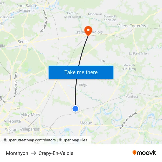 Monthyon to Crepy-En-Valois map