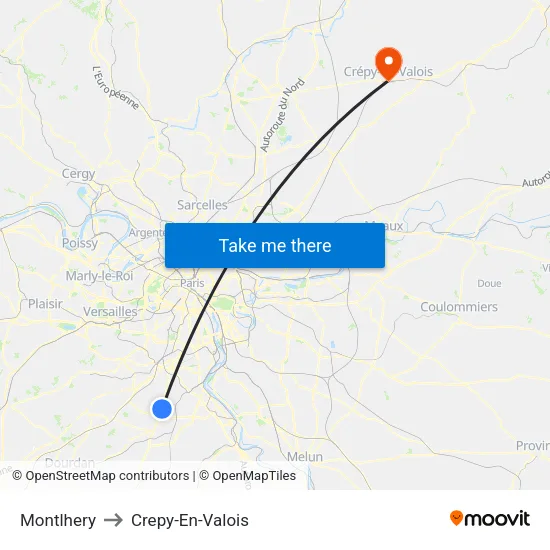 Montlhery to Crepy-En-Valois map