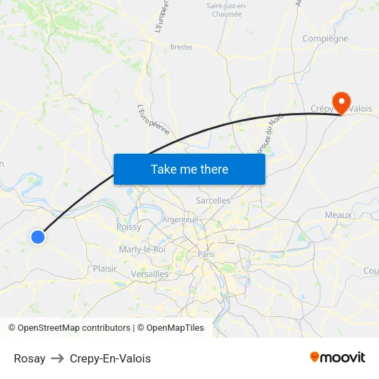 Rosay to Crepy-En-Valois map