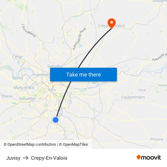 Juvisy to Crepy-En-Valois map