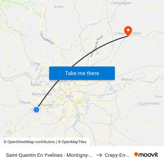 Saint-Quentin En Yvelines - Montigny-Le-Bretonneux to Crepy-En-Valois map