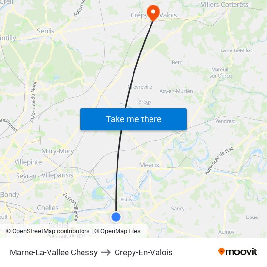 Marne-La-Vallée Chessy to Crepy-En-Valois map