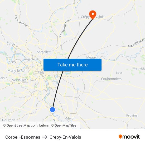 Corbeil-Essonnes to Crepy-En-Valois map