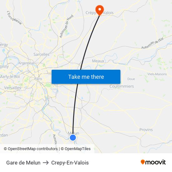 Gare de Melun to Crepy-En-Valois map