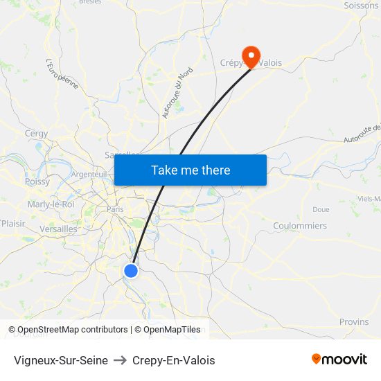 Vigneux-Sur-Seine to Crepy-En-Valois map