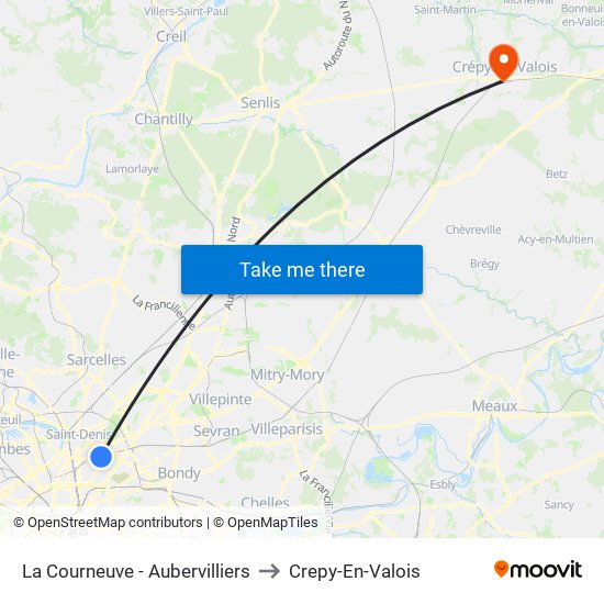 La Courneuve - Aubervilliers to Crepy-En-Valois map