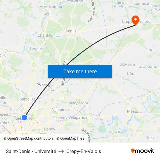 Saint-Denis - Université to Crepy-En-Valois map