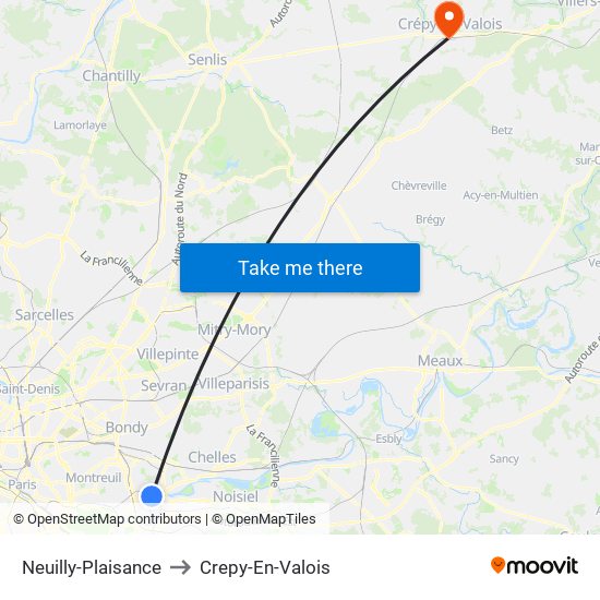 Neuilly-Plaisance to Crepy-En-Valois map