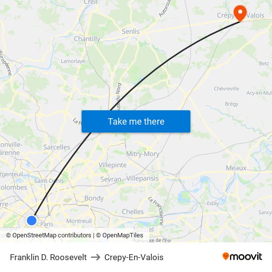 Franklin D. Roosevelt to Crepy-En-Valois map
