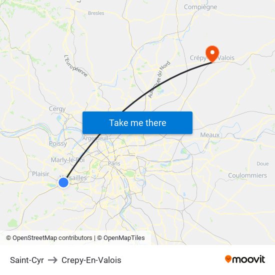 Saint-Cyr to Crepy-En-Valois map