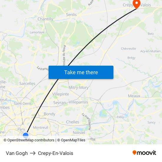 Van Gogh to Crepy-En-Valois map