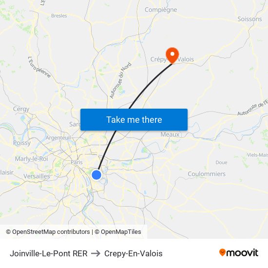 Joinville-Le-Pont RER to Crepy-En-Valois map