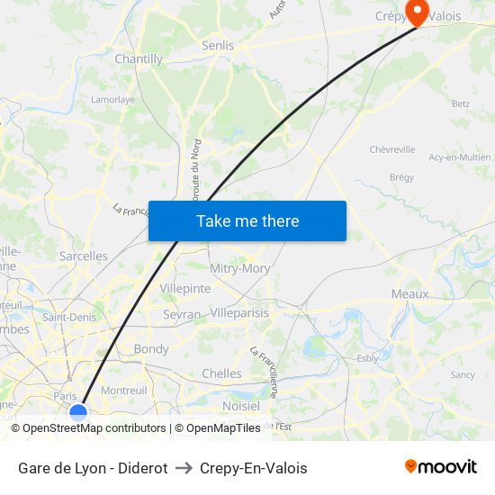 Gare de Lyon - Diderot to Crepy-En-Valois map