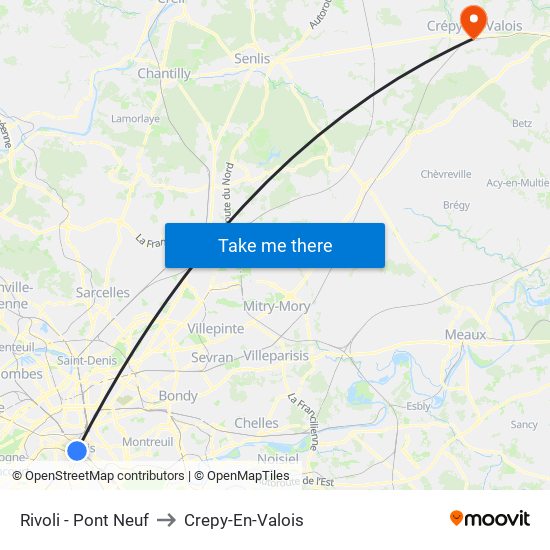 Rivoli - Pont Neuf to Crepy-En-Valois map