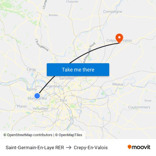 Saint-Germain-En-Laye RER to Crepy-En-Valois map