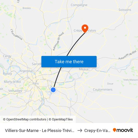 Villiers-Sur-Marne - Le Plessis-Trévise RER to Crepy-En-Valois map