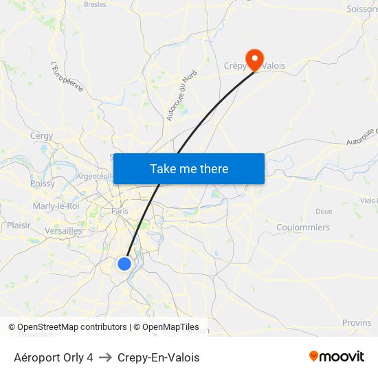 Aéroport Orly 4 to Crepy-En-Valois map