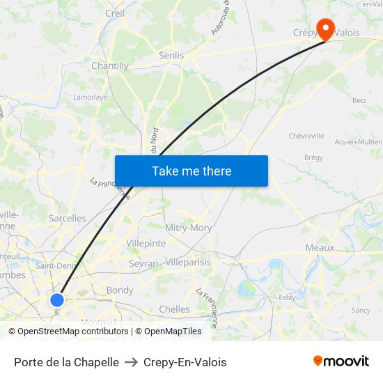 Porte de la Chapelle to Crepy-En-Valois map