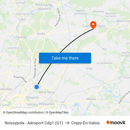 Roissypole - Aéroport Cdg1 (G1) to Crepy-En-Valois map