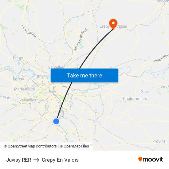 Juvisy RER to Crepy-En-Valois map