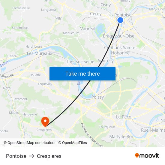 Pontoise to Crespieres map