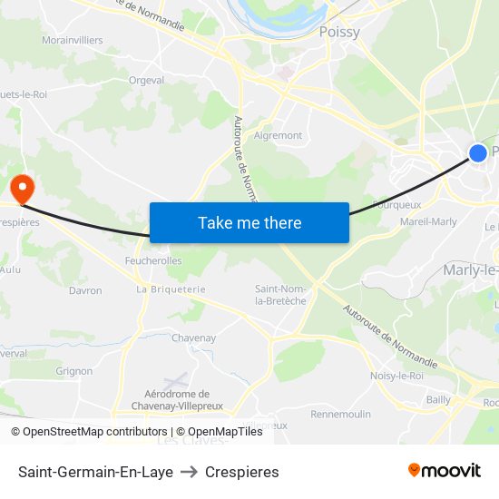 Saint-Germain-En-Laye to Crespieres map