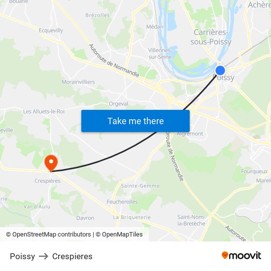 Poissy to Crespieres map