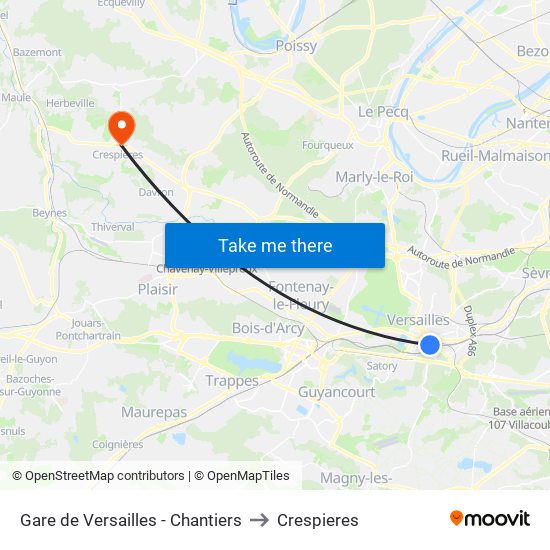 Gare de Versailles - Chantiers to Crespieres map