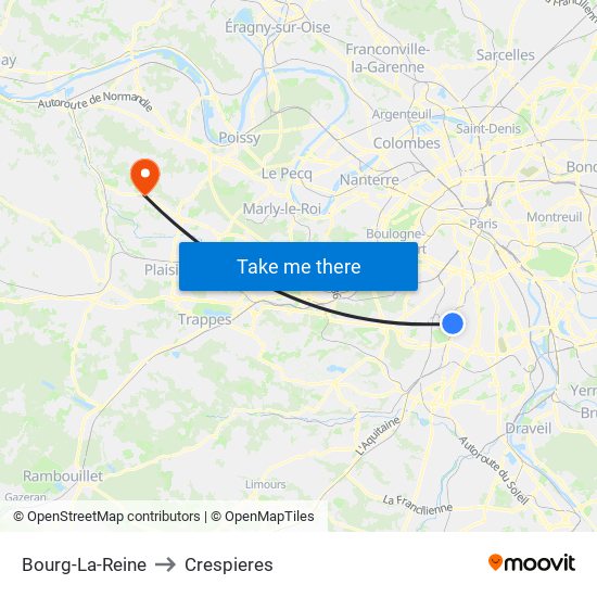 Bourg-La-Reine to Crespieres map