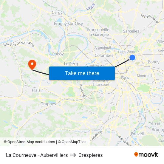 La Courneuve - Aubervilliers to Crespieres map