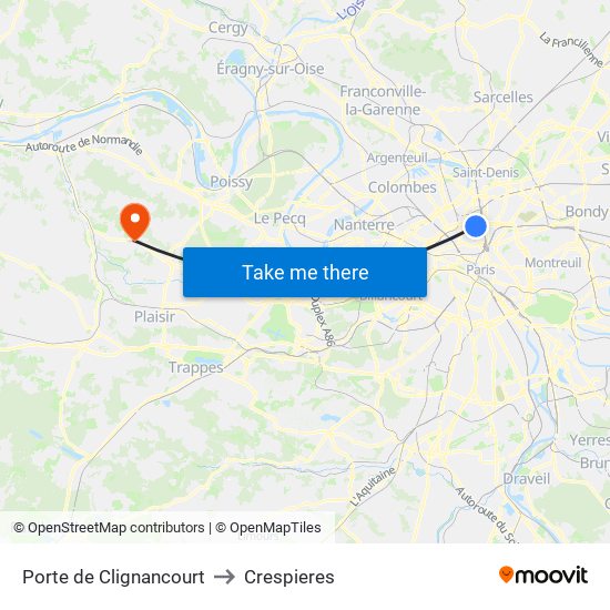 Porte de Clignancourt to Crespieres map