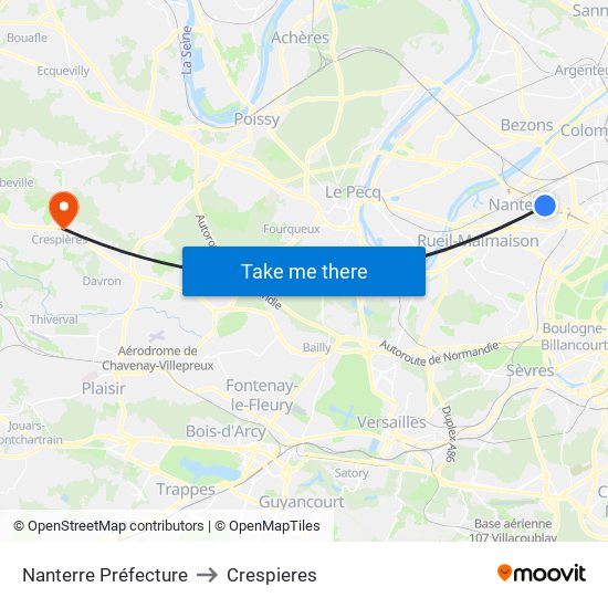 Nanterre Préfecture to Crespieres map