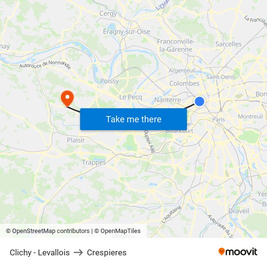 Clichy - Levallois to Crespieres map