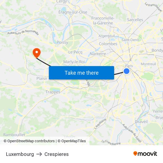 Luxembourg to Crespieres map