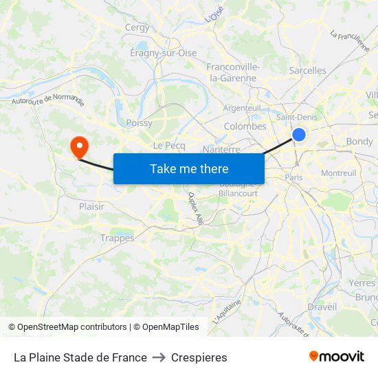 La Plaine Stade de France to Crespieres map