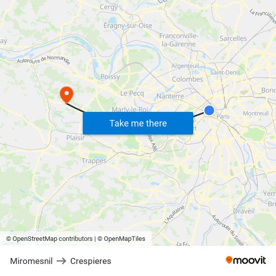 Miromesnil to Crespieres map