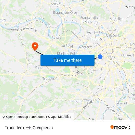 Trocadéro to Crespieres map