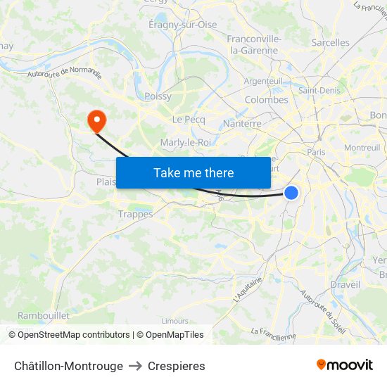 Châtillon-Montrouge to Crespieres map
