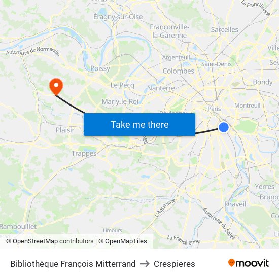Bibliothèque François Mitterrand to Crespieres map