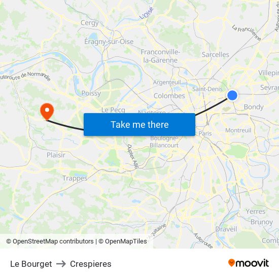 Le Bourget to Crespieres map