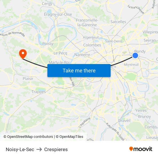Noisy-Le-Sec to Crespieres map