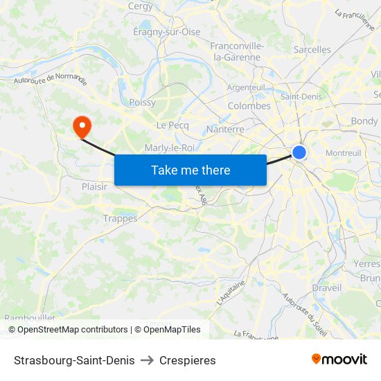 Strasbourg-Saint-Denis to Crespieres map