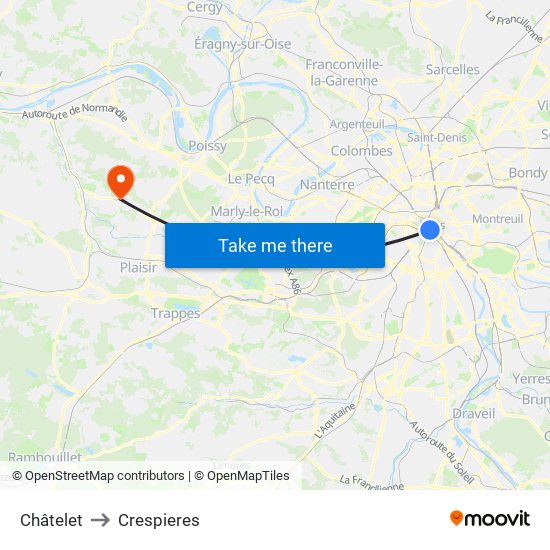 Châtelet to Crespieres map