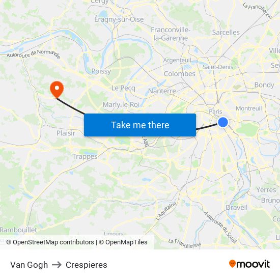 Van Gogh to Crespieres map