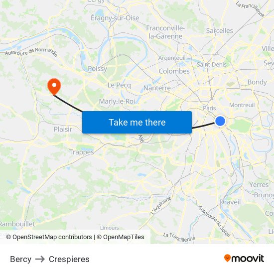 Bercy to Crespieres map