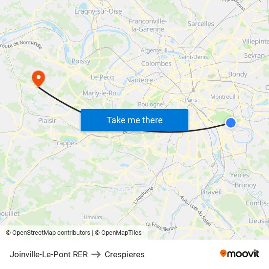 Joinville-Le-Pont RER to Crespieres map
