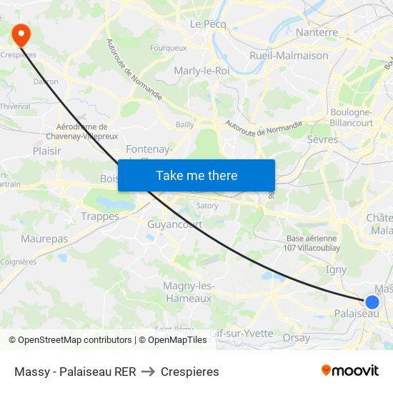 Massy - Palaiseau RER to Crespieres map